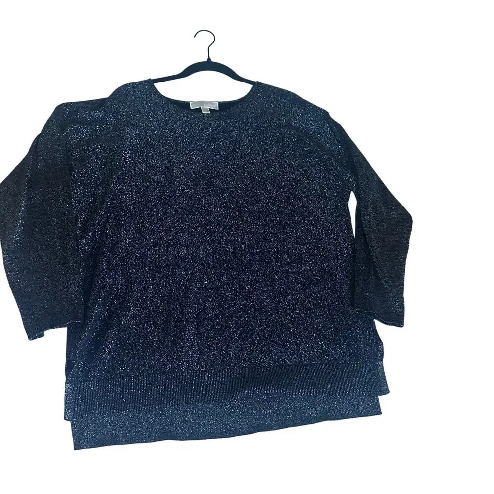 Michael Kors Black Silver Metallic Sparkle Sweater XL